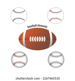 Isolated balls set. Baseball. American football. Sport elements. Flat design.