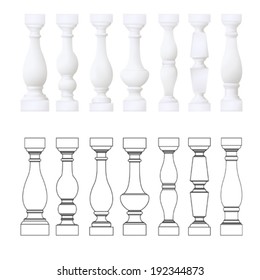 isolated balustrade , set of vector drawing