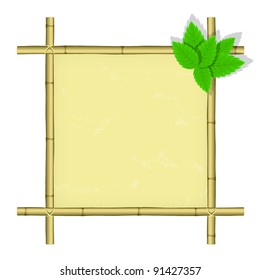 Isolated bamboo frame with green leaves. Vector illustration.