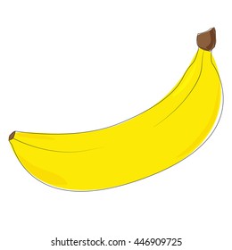 Isolated banana on the white background. Outline and color fill banana. Vector illustration.