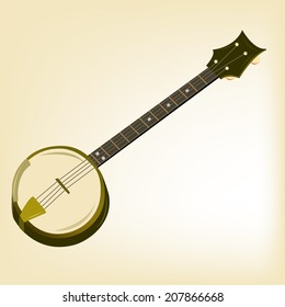 an isolated banjo in a light yellow background