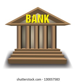 Isolated bank building concept with columns and stairs
