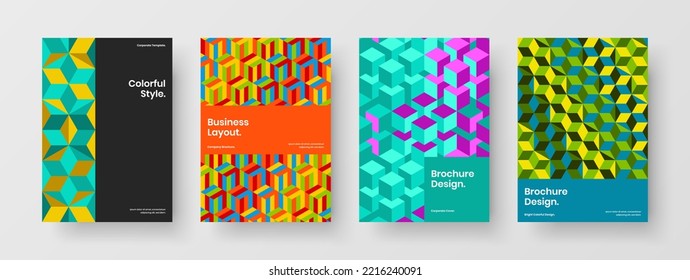 Colección de diseño de vectores de banner aislado A4. Mezcla multicolor de formas de mosaico de la empresa composición del concepto de folleto.