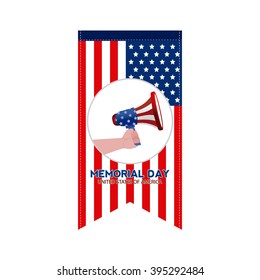 Isolated banner with the american flag and a hand holding a megaphone