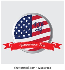 Isolated banner with the american flag and a ribbon with text for independence day celebrations