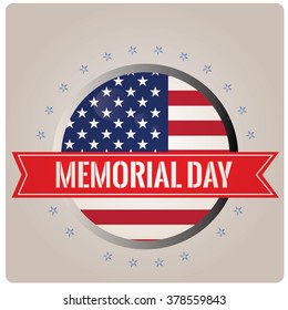 Isolated banner with the american flag, stars and a ribbon with text for memorial day