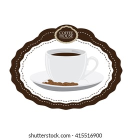 Isolated banner with a coffee mug and coffee beans