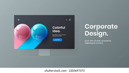 Isolated banner design vector layout. Colorful computer monitor mockup site illustration.