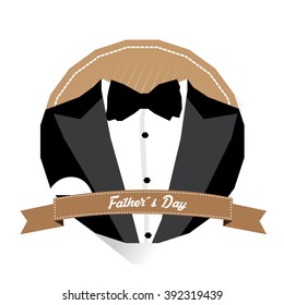 Isolated banner with men's clothes and a ribbon with text for father's day celebrations