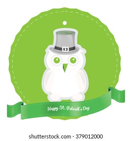 Isolated banner with a owl and a ribbon with text for patrick's day