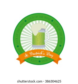 Isolated banner with a ribbon and a beer mug for patrick's day