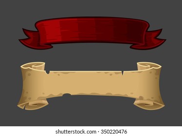 Isolated banner ribbon and old scroll. Vector illustration