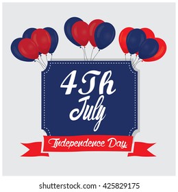 Isolated banner with a ribbon with text and balloons for independence day celebrations