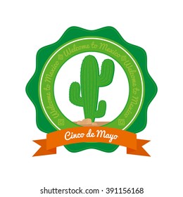 Isolated banner with a ribbon with text and a cactus