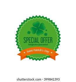 Isolated banner with a ribbon with text and a clover icon