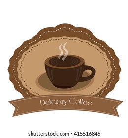 Isolated banner with a ribbon with text and a coffee mug