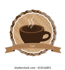 Isolated banner with a ribbon with text and a coffee mug