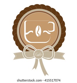 Isolated banner with a ribbon with text and a coffee mug