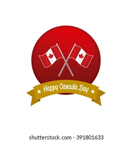 Isolated banner with a ribbon with text and a pair of canadian flags