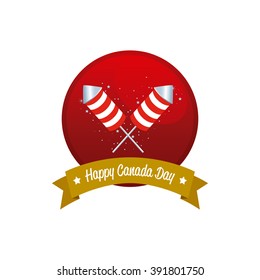 Isolated banner with a ribbon with text and a pair of rockets for canada day celebrations