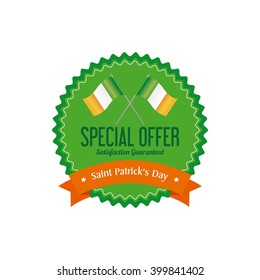 Isolated banner with a ribbon with text and a pair of irish flag