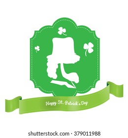 Isolated banner with a ribbon with text and a silhouette of a traditional elf for patrick's day