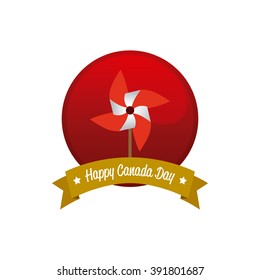 Isolated banner with a ribbon with text and a wind toy for canada day celebrations