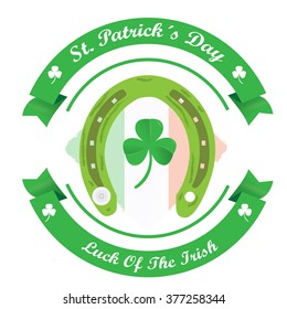 Isolated banner with ribbons with text and a horseshoe for Saint patrick's day