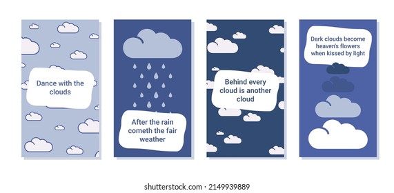 Einzeln Bannervorlagen mit Wolken und Zitaten für soziale Netzwerke in blauen Farben. Vektorgrafik