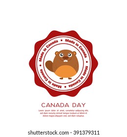 Isolated banner with text and a beaver for canada day celebrations