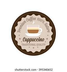 Isolated banner with text and a cappuccino icon on a white background
