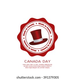 Isolated banner with text and a hat for canada day celebrations