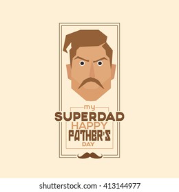 Isolated banner with text, an icon and a man's face for father's day celebrations
