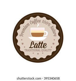 Isolated banner with text and a latte icon on a white background