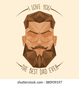 Isolated banner with text and a low poly face of a man for father's day