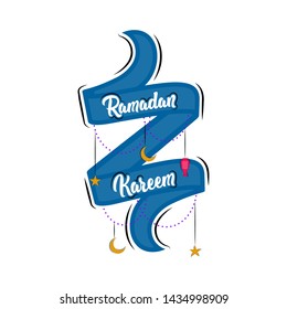 Isolated banner with text, moon and star icons. Ramadan kareem - Vector