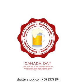 Isolated banner with text and a mug with bear for canada day celebrations