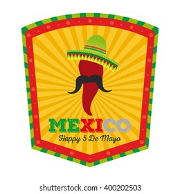 Isolated banner with text and a pepper with a mexican hat