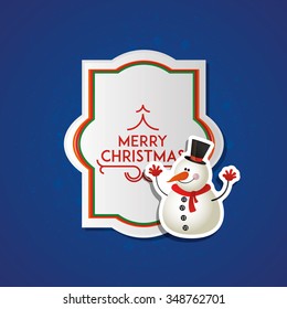 Isolated banner with text and a snowman icon on a colored background