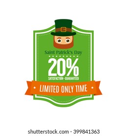 Isolated banner with a traditional irish elf and a ribbon with text