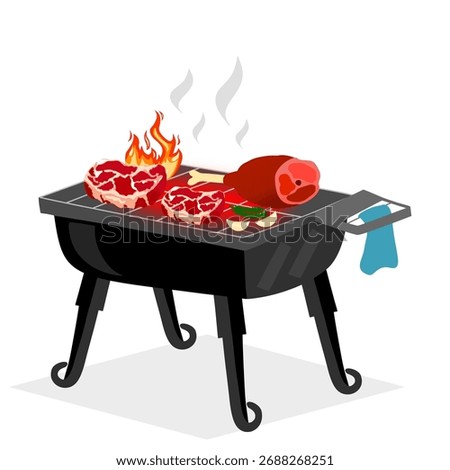 Isolated barbecue grill design vector illustration. BBQ grill with meat, sausages.