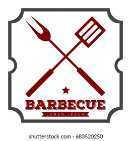 Isolated barbecue label with utensils icon, Vector illustration