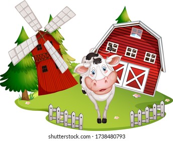 Isolated barn with cow illustration
