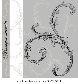 Isolated baroque elements, swirls,damask in vintage style