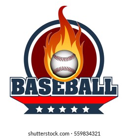 Isolated baseball emblem with a ball on fire, Vector illustration