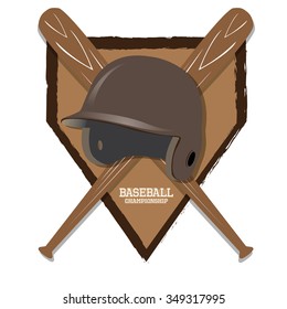 Isolated baseball emblem with baseball elements and text