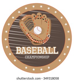 Isolated baseball emblem with a baseball gauntlet and text