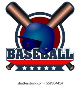 Isolated baseball emblem with a hat and a pair of bats, Vector illustration