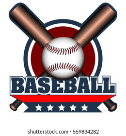 Isolated baseball emblem with a pair of bats and a ball, Vector illustration