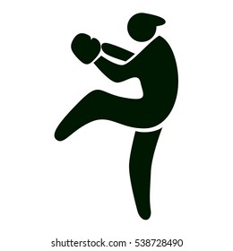 Isolated baseball icon. Black figure of an athlet on white background. Person with glove and ball.